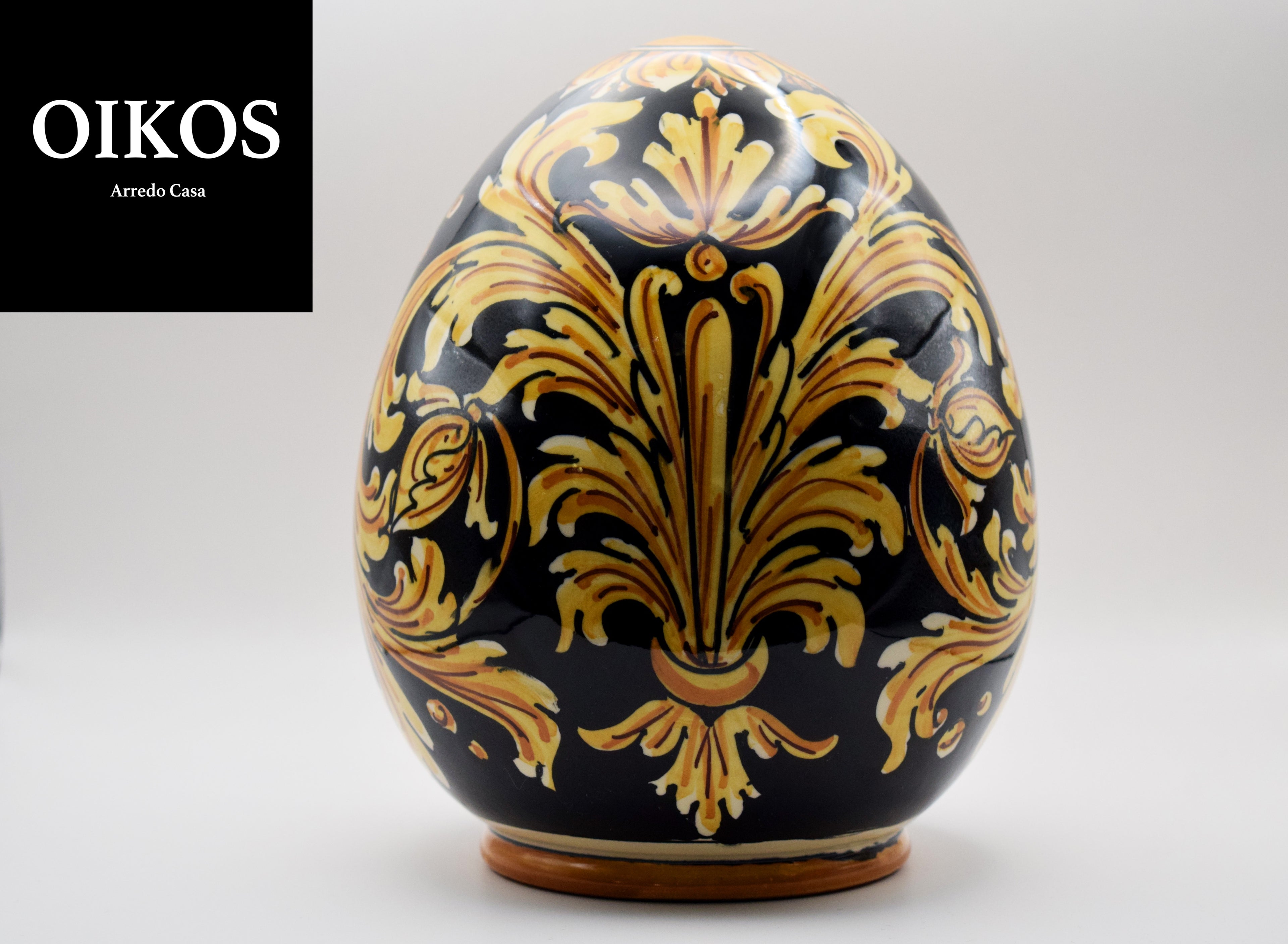 Uovo Caltagirone originale siciliano h. 21 cm colorazione nero / giallo intenso